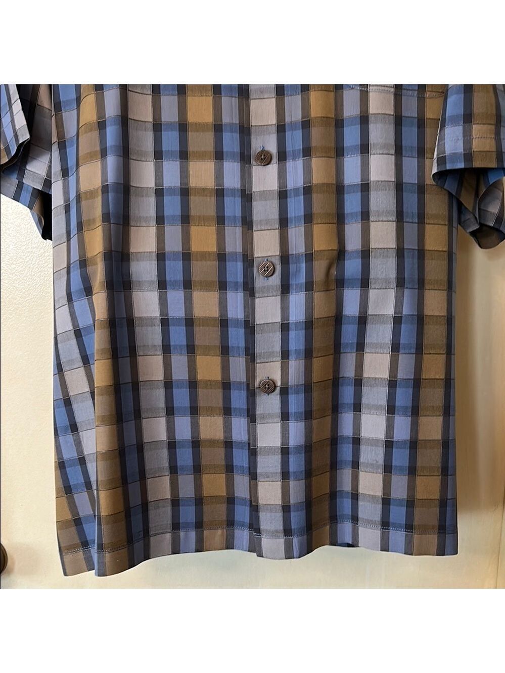 Tommy Bahama Silk Blue and Brown Plaid Casual Button Down Shirt size L - Picture 5 of 11